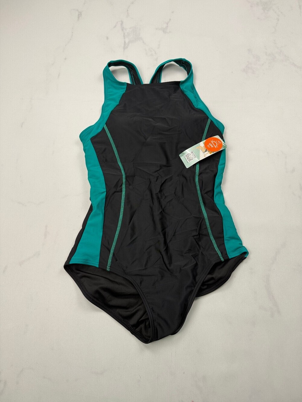 Attraco Sports One-Piece Swimsuit Black Turquoise Poolside - Womens XS
